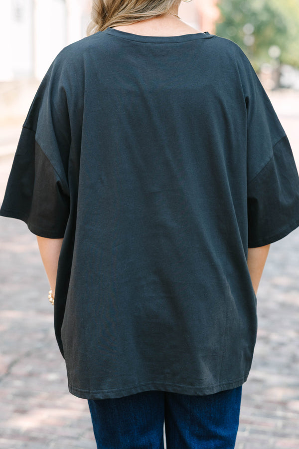 Plus Size black oversized boyfriend tee with a colorful 