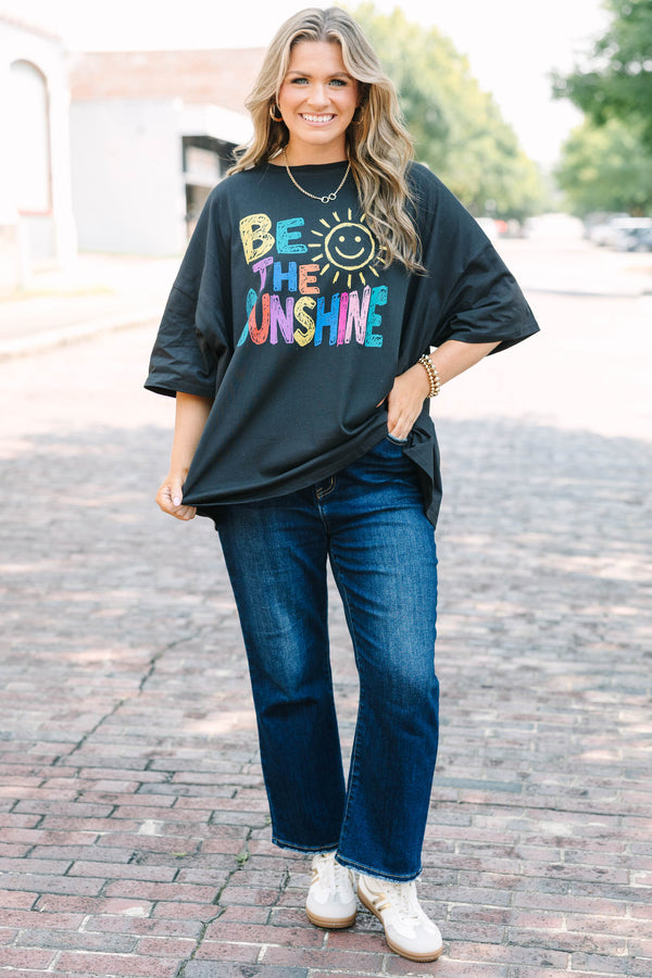 Plus Size black oversized boyfriend tee with a colorful 