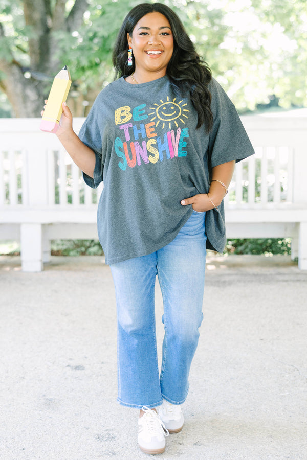 Plus Size charcoal boyfriend tee with colorful 