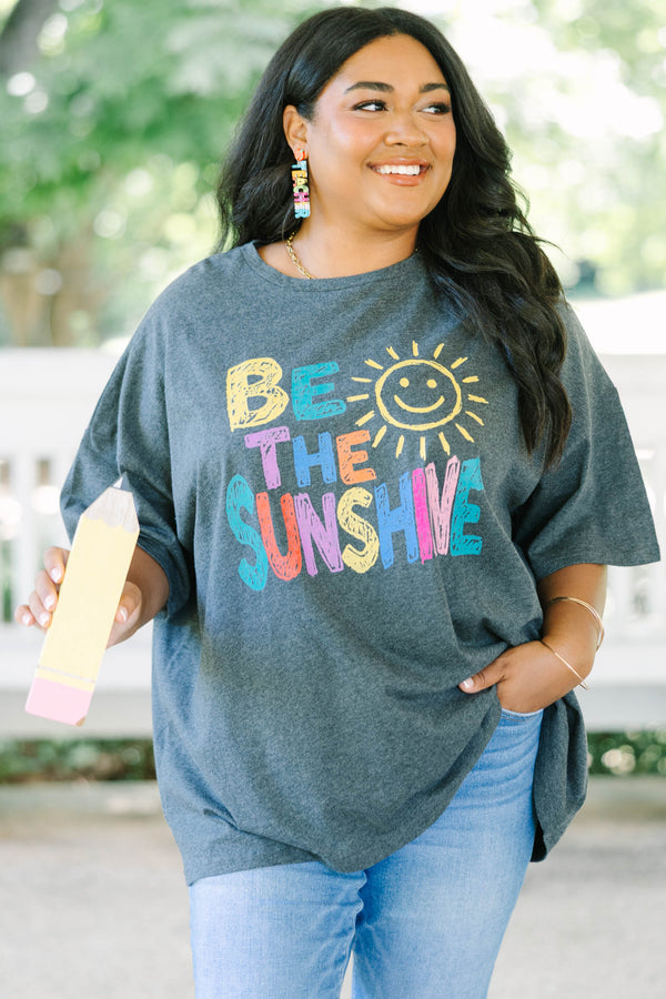 Plus Size charcoal boyfriend tee with colorful 