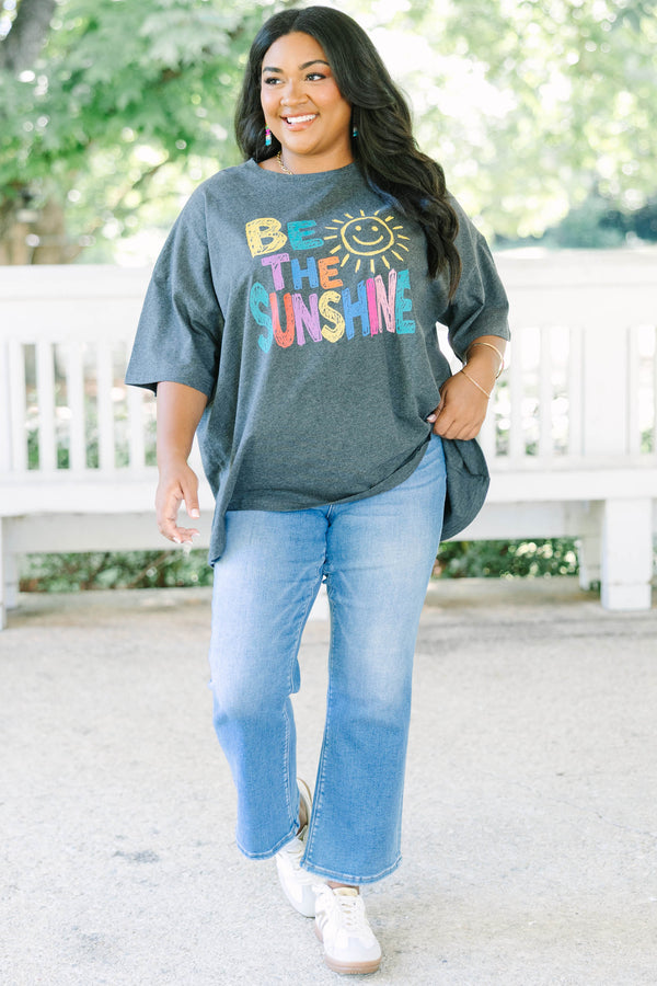 Plus Size charcoal boyfriend tee with colorful 