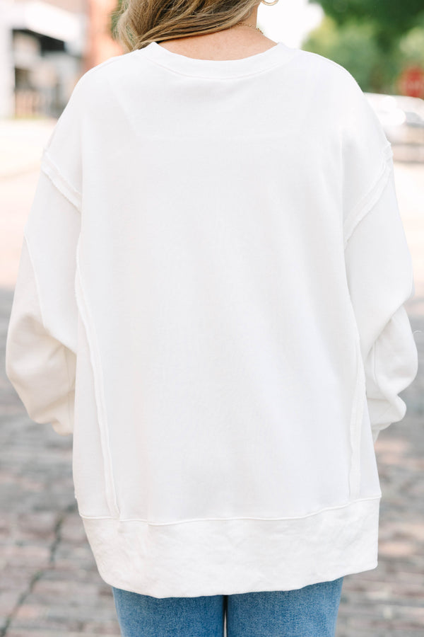 Plus size ivory crew neck pullover with colorful 'be the sunshine' graphic