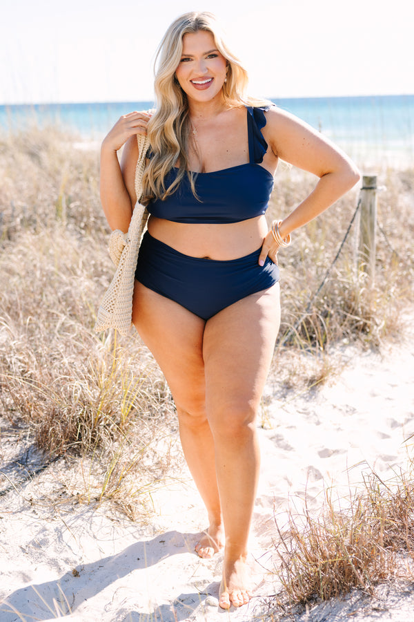Chic Soul plus size clothing, navy high waisted swim bottoms