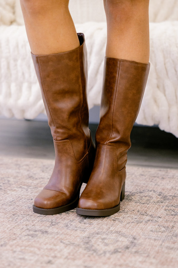Chic Soul plus size clothing, cognac brown soft sole heeled boots