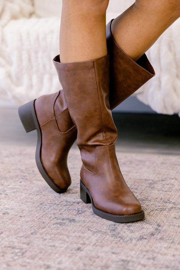 Chic Soul plus size clothing, cognac brown soft sole heeled boots