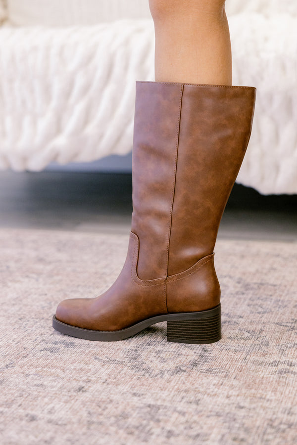 Chic Soul plus size clothing, cognac brown soft sole heeled boots