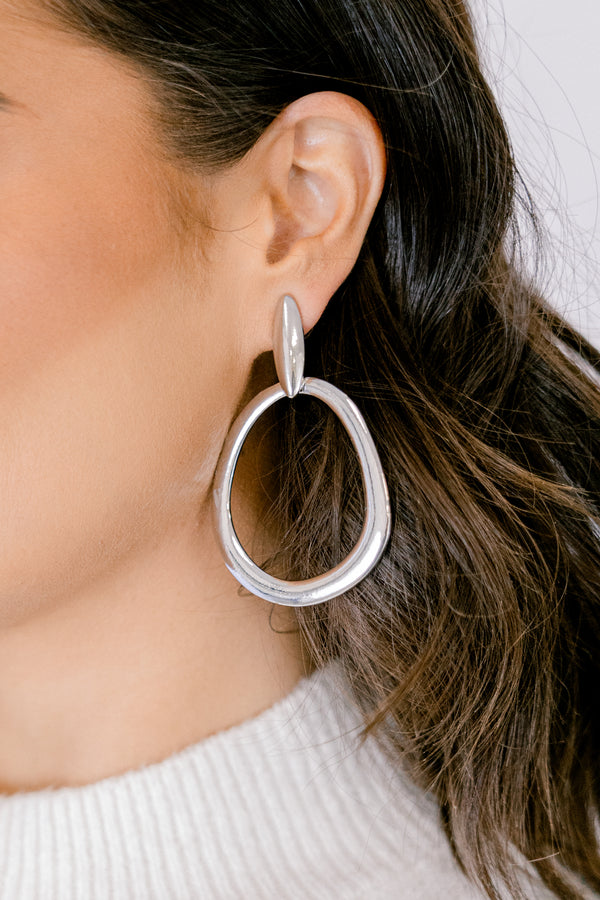 Chic Soul plus size clothing, silver round drop down hoop statement earrings