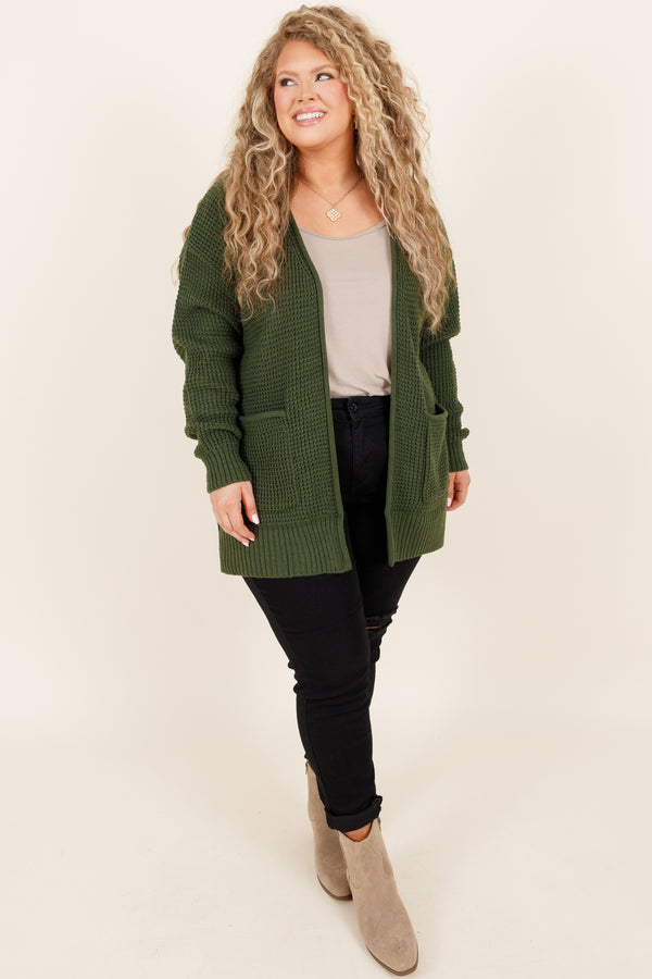 Chic Soul plus size clothing, army green knitted cardigan with pockets
