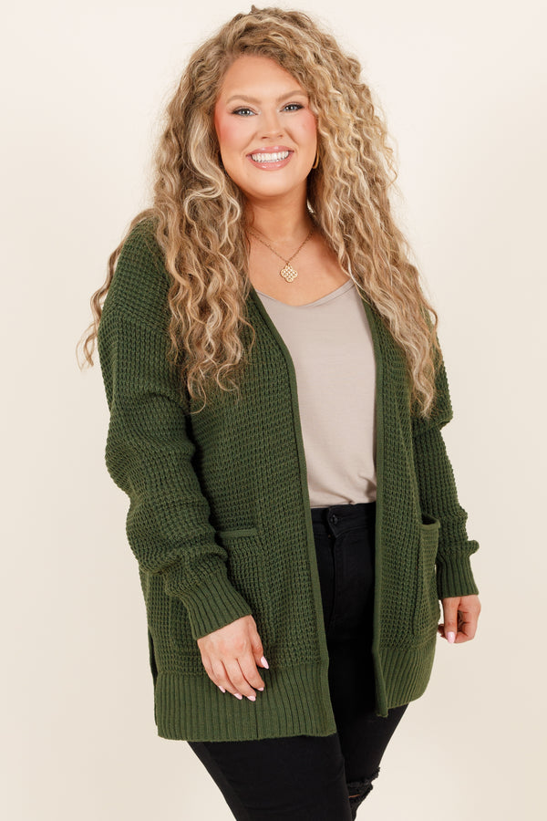 Chic Soul plus size clothing, army green knitted cardigan with pockets