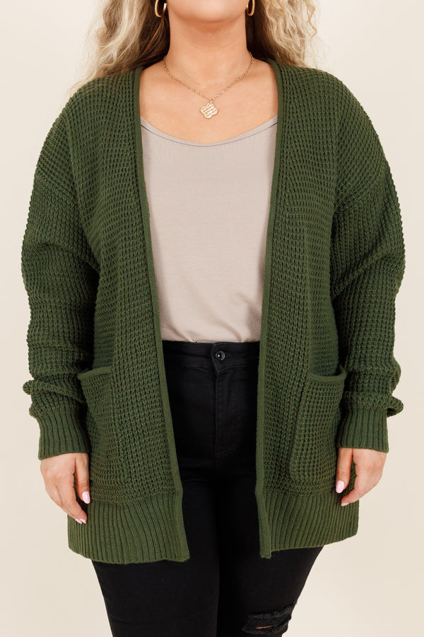 Chic Soul plus size clothing, army green knitted cardigan with pockets