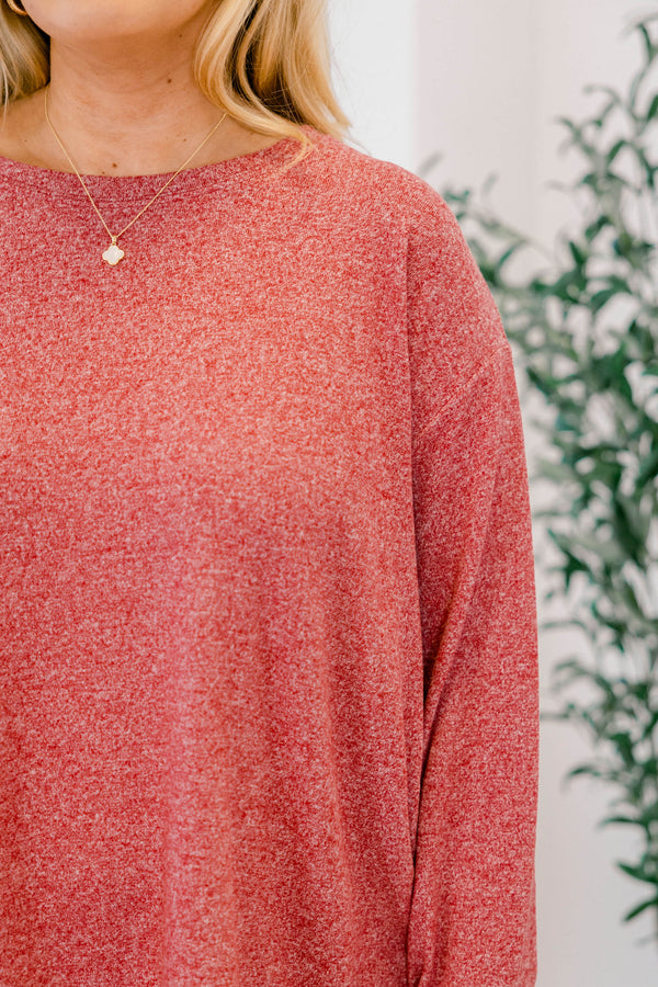 Chic Soul plus size clothing, dark red speckled long sleeve top and short set