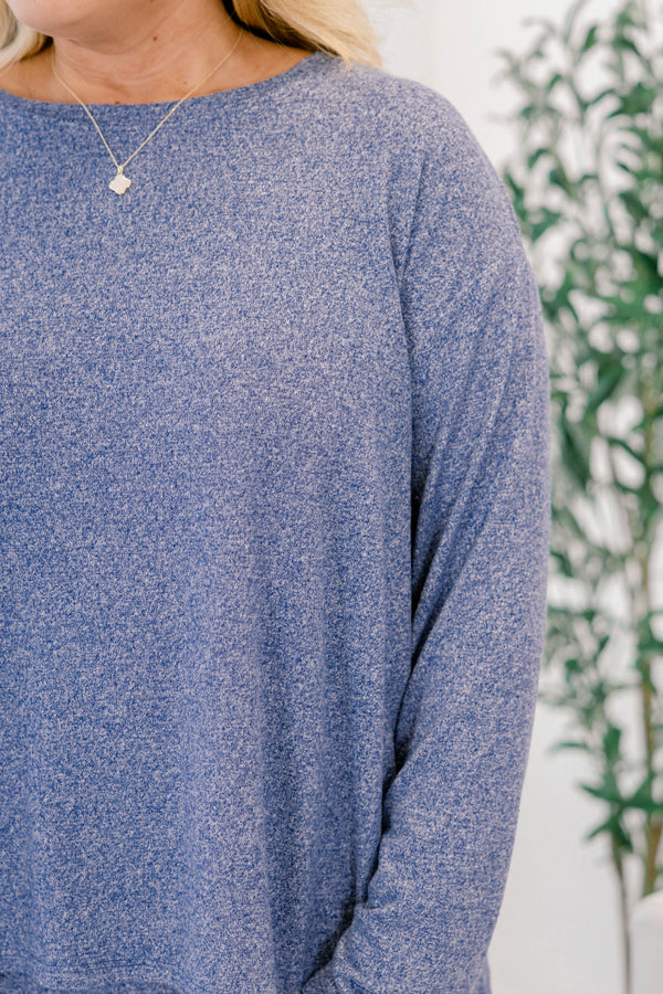 Chic Soul plus size clothing, light navy speckled long sleeve top and short set