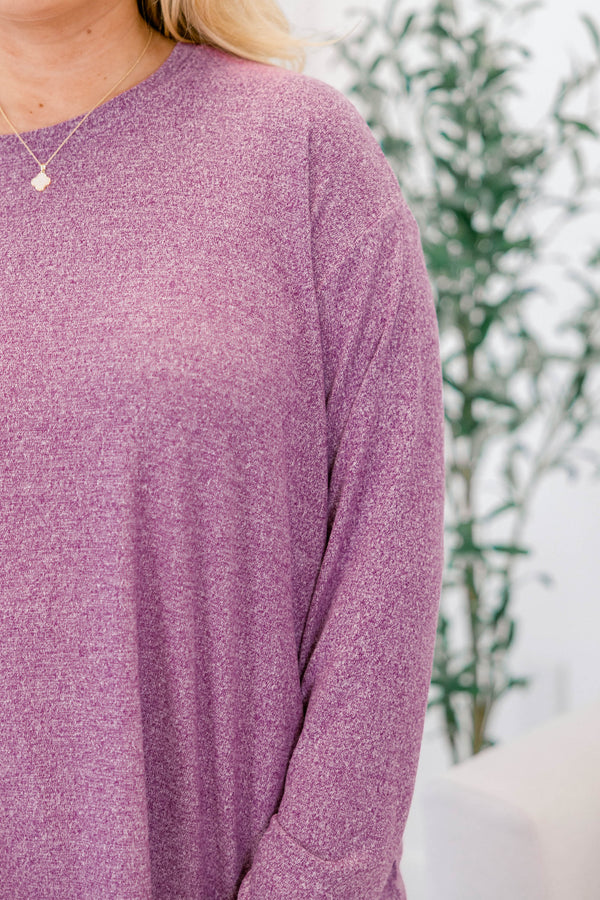 Chic Soul plus size clothing, light plum speckled long sleeve top and short set