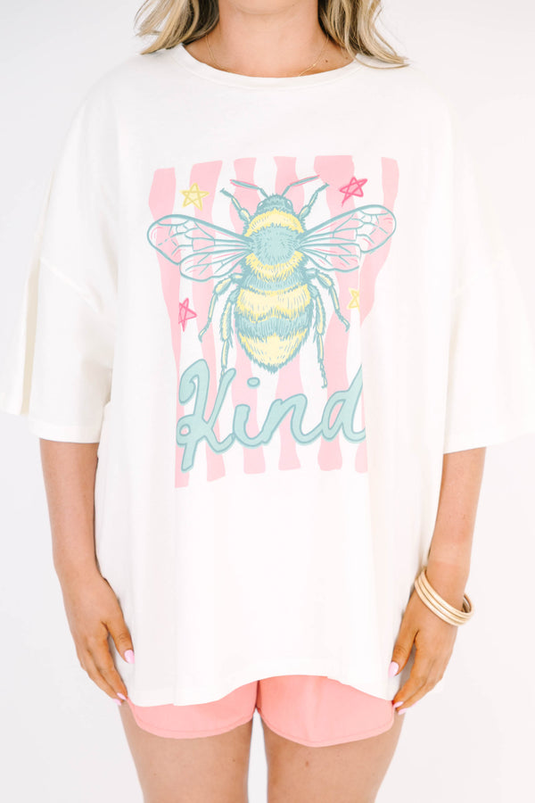 Plus Size ivory boyfriend tee with a bee graphic and 