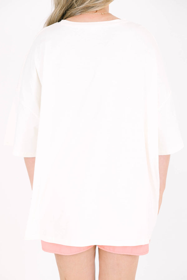Plus Size ivory boyfriend tee with a bee graphic and 