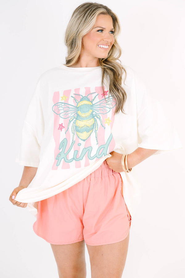 Plus Size ivory boyfriend tee with a bee graphic and 