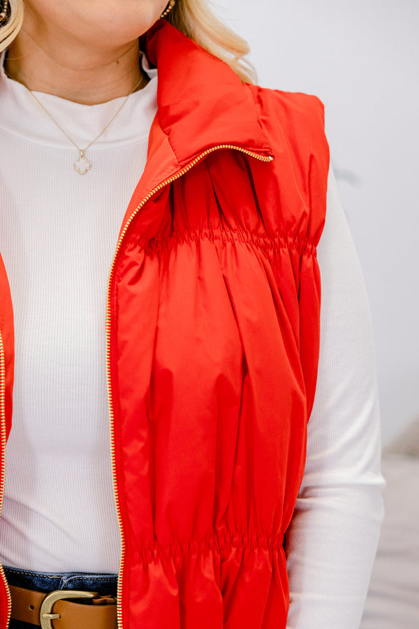 Chic Soul plus size clothing, red slightly cropped zip up puffer vest