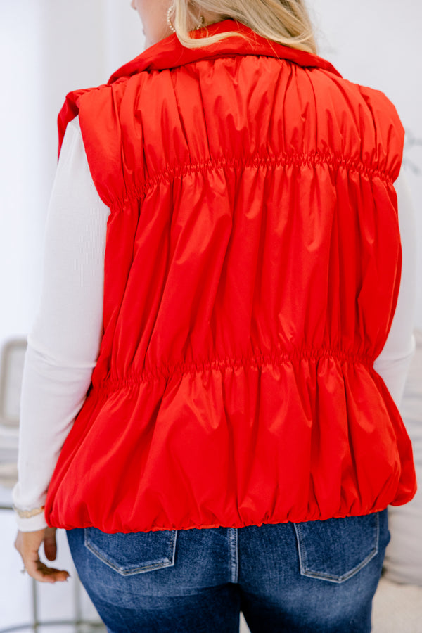 Chic Soul plus size clothing, red slightly cropped zip up puffer vest