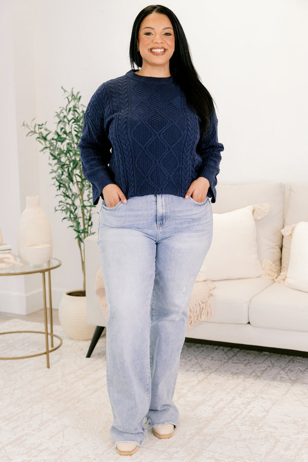 Chic Soul plus size clothing, light wash denim straight leg jeans with slight distressing above the left knee