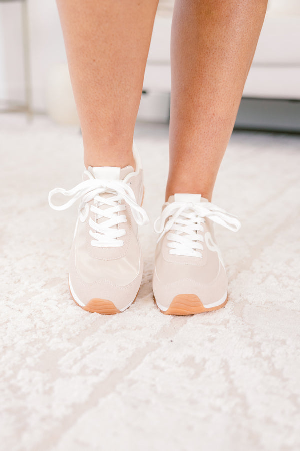 Chic Soul plus size clothing, light beige and white lace up sneakers