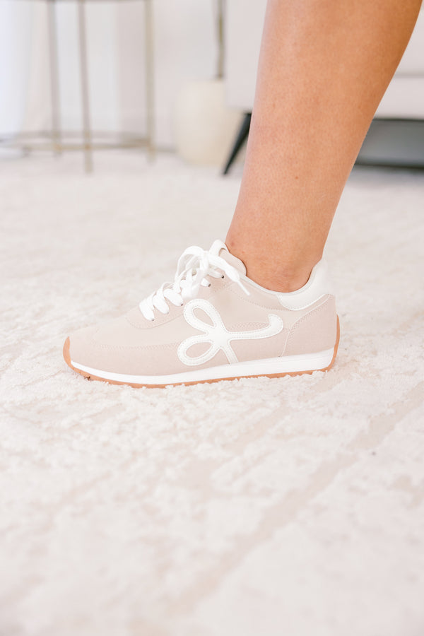 Chic Soul plus size clothing, light beige and white lace up sneakers