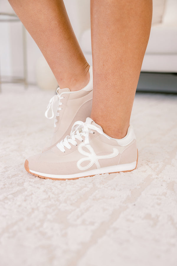 Chic Soul plus size clothing, light beige and white lace up sneakers