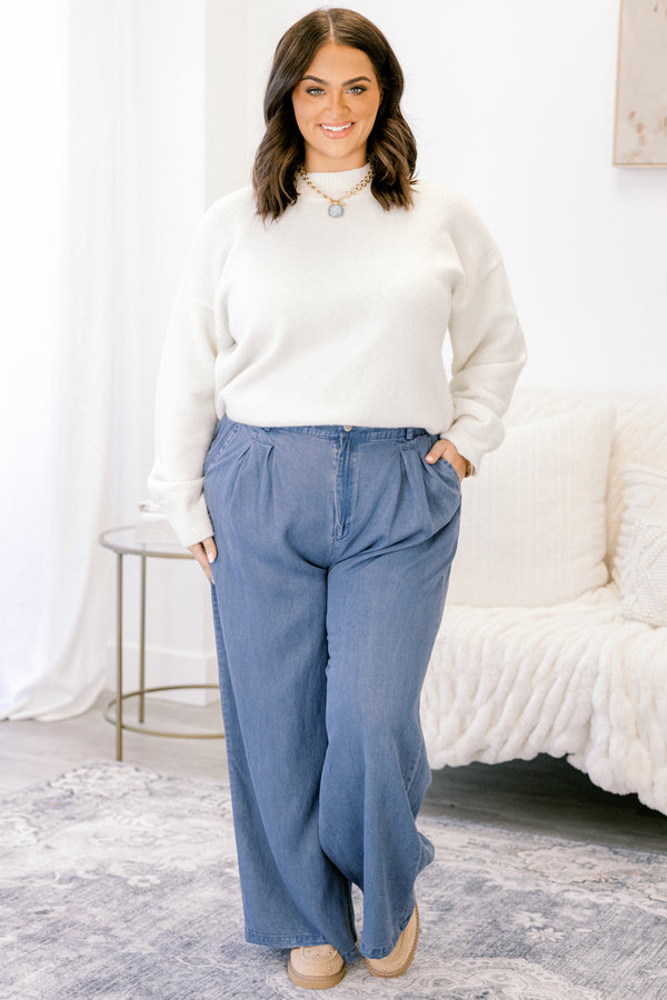 Chic Soul plus size clothing, medium wash denim wide leg pants