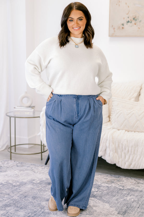 Chic Soul plus size clothing, medium wash denim wide leg pants
