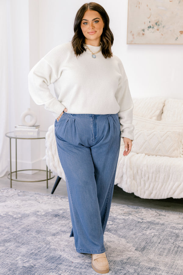 Chic Soul plus size clothing, medium wash denim wide leg pants