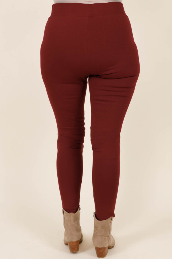 Chic Soul plus size clothing, merlot stretchy skinny pants