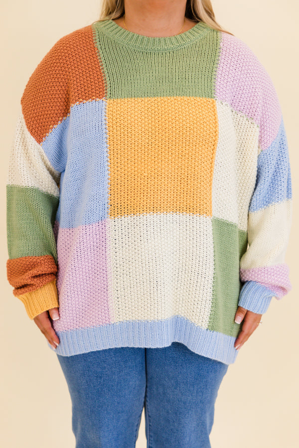 Chic Soul plus size clothing, multicolor colorblock pattern knitted sweater