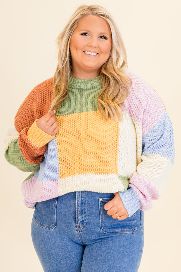 Chic Soul plus size clothing, multicolor colorblock pattern knitted sweater