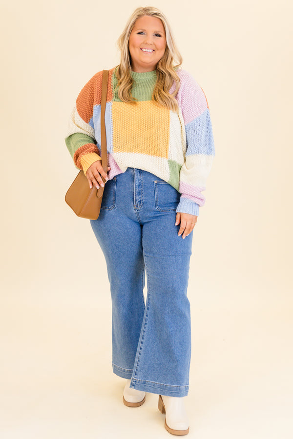 Chic Soul plus size clothing, multicolor colorblock pattern knitted sweater