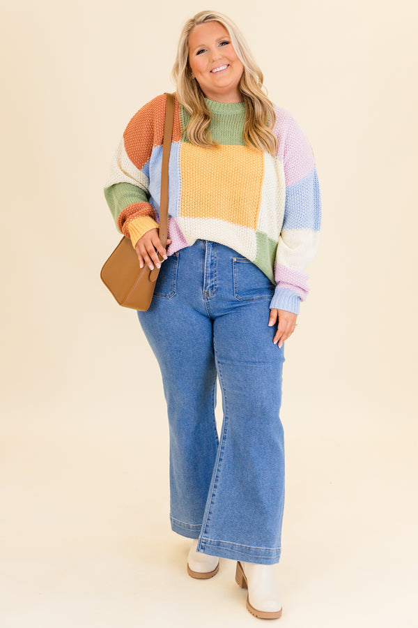 Chic Soul plus size clothing, multicolor colorblock pattern knitted sweater