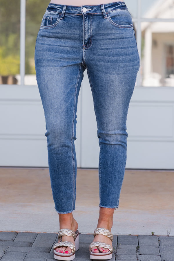 Chic Soul plus size clothing, mid-waisted medium wash skinny jeans 