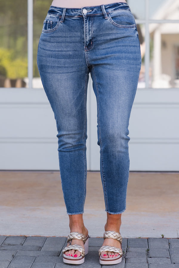 Chic Soul plus size clothing, mid-waisted medium wash skinny jeans 