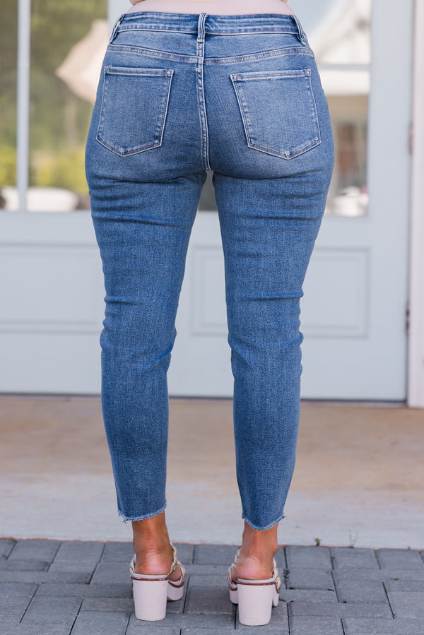 Chic Soul plus size clothing, mid-waisted medium wash skinny jeans 