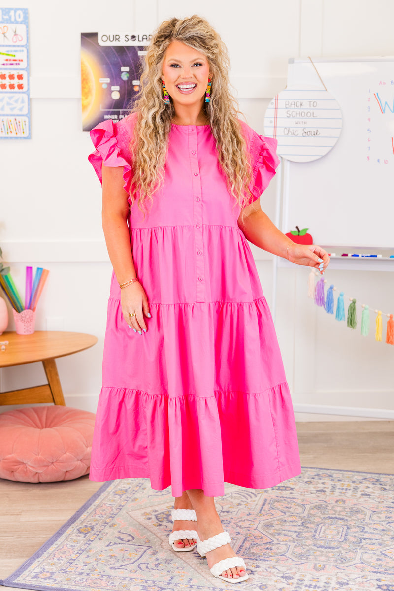 hot pink midi dress plus size Women's Vivid Palms Dress, Pink