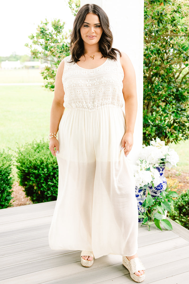 Women's Boho In Lace Jumpsuit, White | Size: 3X By Chic Soul Women's Boho In Lace Jumpsuit, White | Size: 3X By Chic Soul