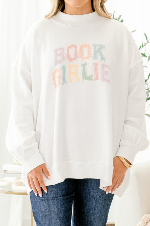 Chic Soul plus size clothing, ivory mock neck sweatshirt with the words 