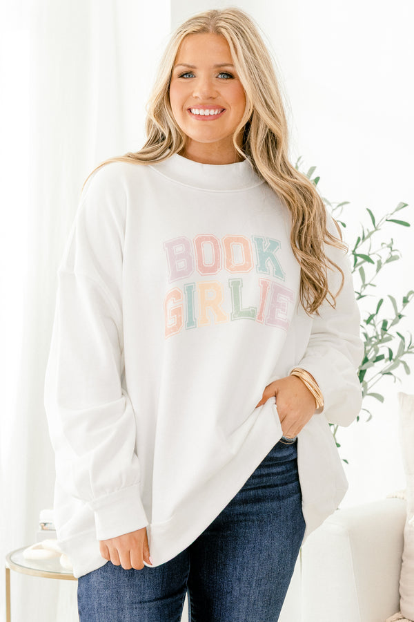 Chic Soul plus size clothing, ivory mock neck sweatshirt with the words 