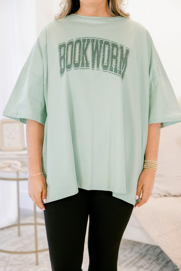 Chic Soul plus size clothing, light green boyfriend tee with the words 