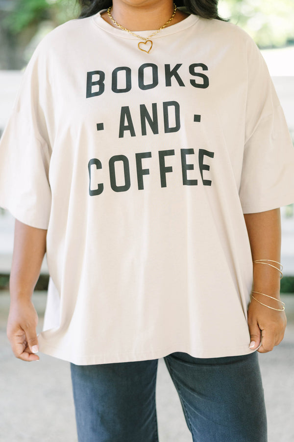 Plus size light mocha oversized boyfriend tee with 