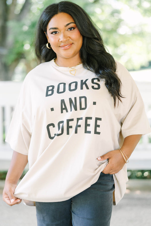 Plus size light mocha oversized boyfriend tee with 