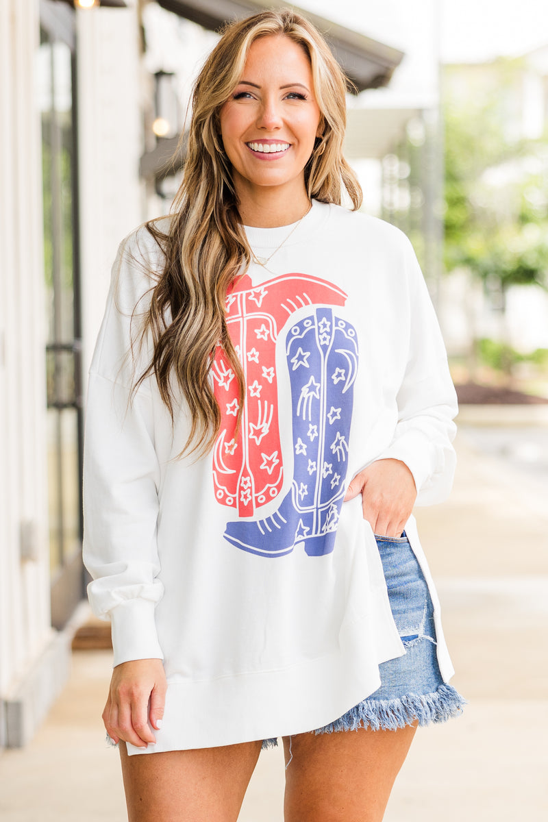 Boot Scootin Cowgirl Cozy Crewneck, White – Chic Soul