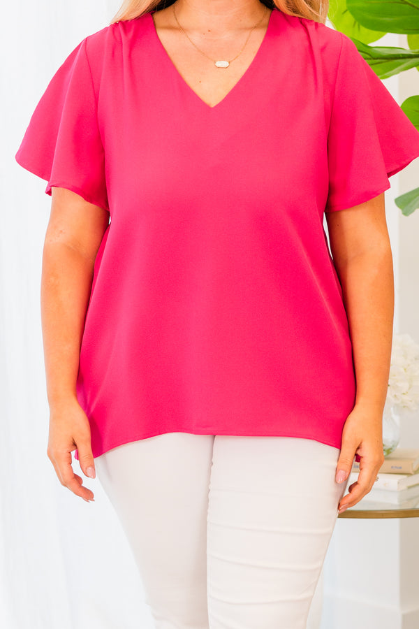 Chic Soul plus size clothing, short sleeve pink top with v-neckline 