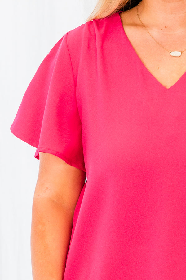 Chic Soul plus size clothing, short sleeve pink top with v-neckline 