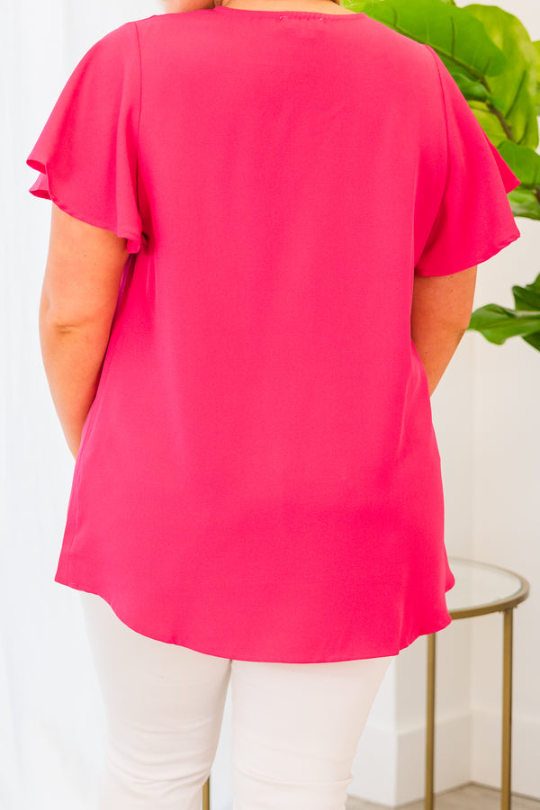 Chic Soul plus size clothing, short sleeve pink top with v-neckline 