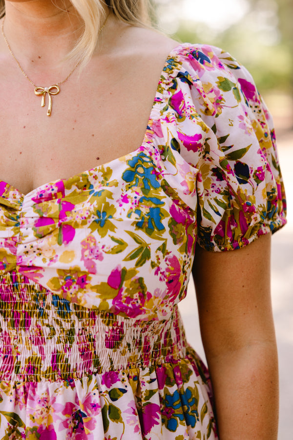 Chic Soul plus size clothing, multi colored floral print flowy tiered maxi dress with short puff sleeves and a sweetheart neckline