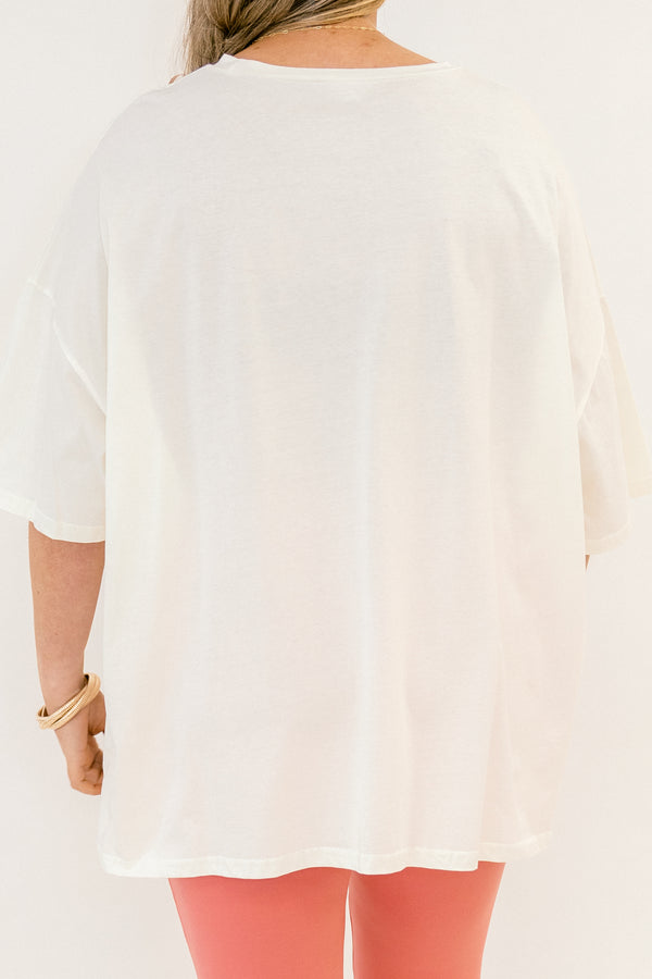 Chic Soul plus size clothing, white short sleeve boyfriend tee with multi style pink bows in grid like style on the front of the tee